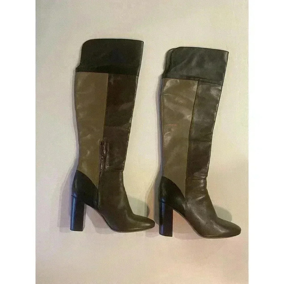 Tory Burch 10 Boots Size 10 Over The Knee Block High Heel Seamed Panels Leather - Picture 4 of 10